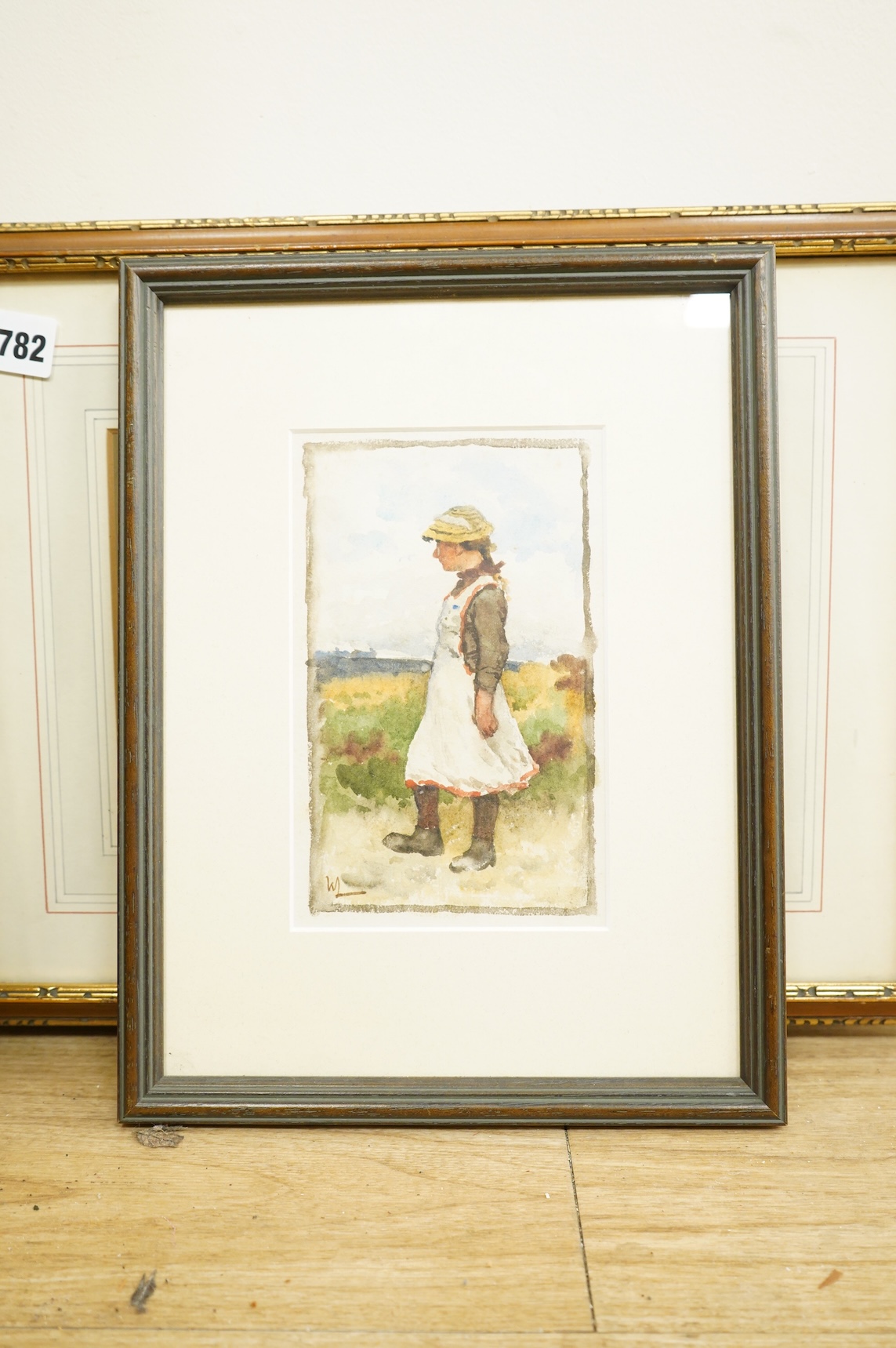 English School, Study of a young girl, monogrammed WL, watercolour, 18 x 11cm